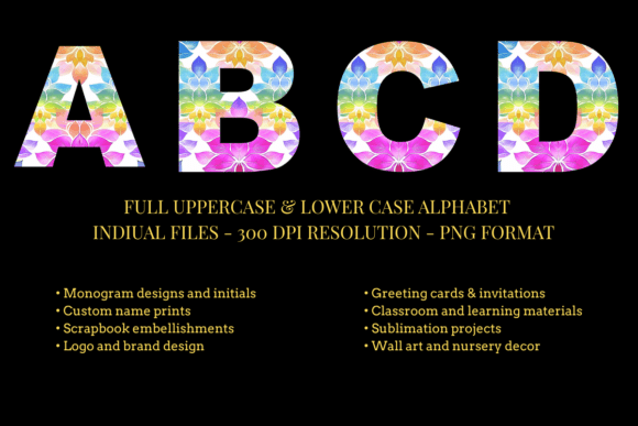 Rainbow Lotus Alphabet Set: A Vibrant Font for Editorial Design